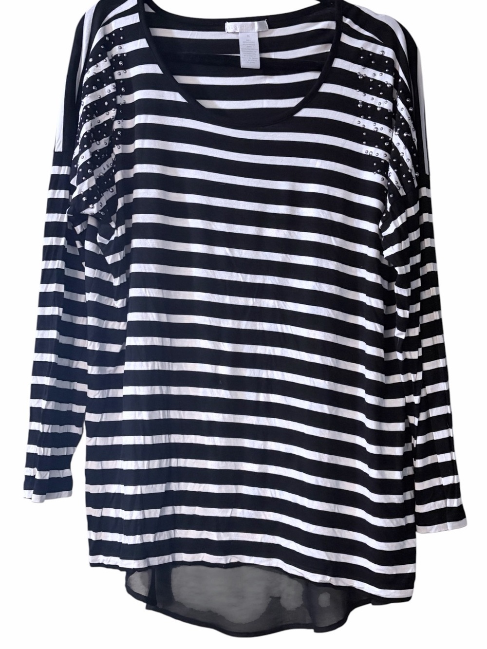 Design History Plus Size Striped Embellished Knit Top Sheer Back Panel 1X